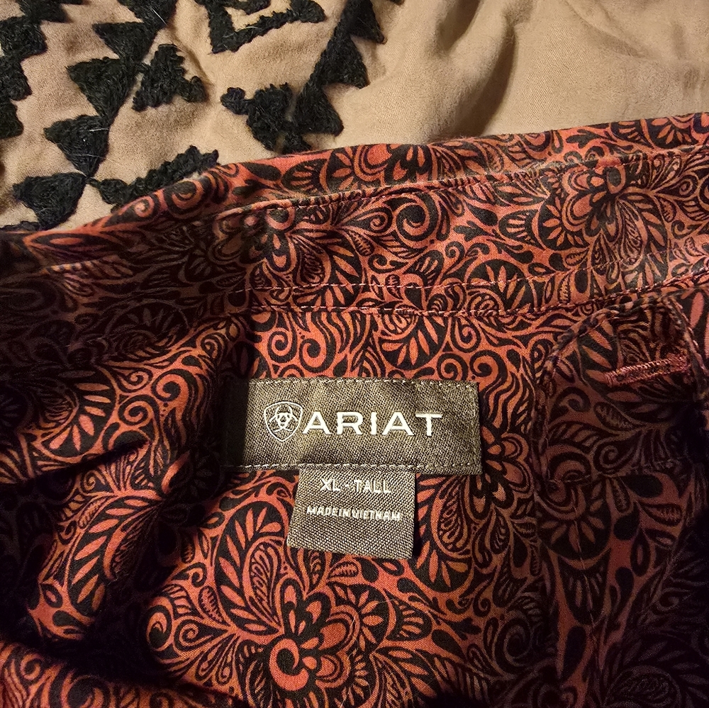 Ariat Red and Black Florial Long Sleeve Button Down